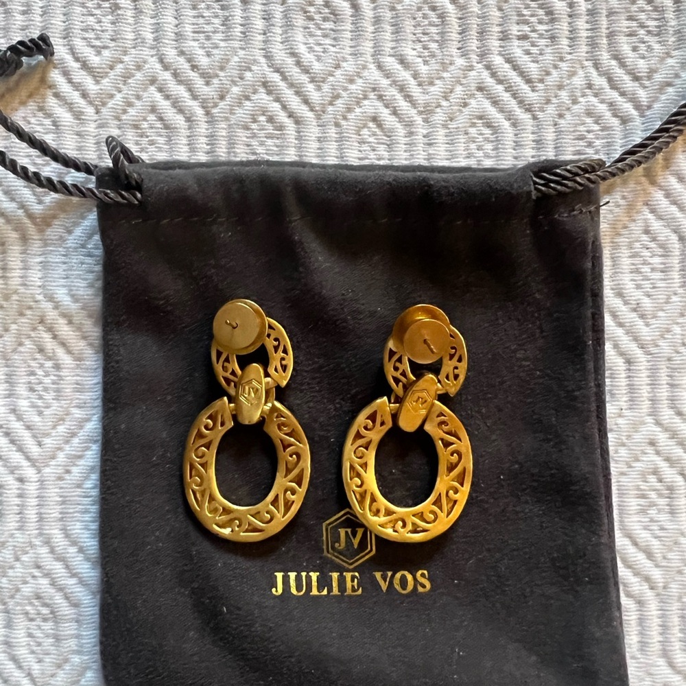 Julie Vos Gold Hammered Linked Hoop Drop Earrings - Picture 2 of 2